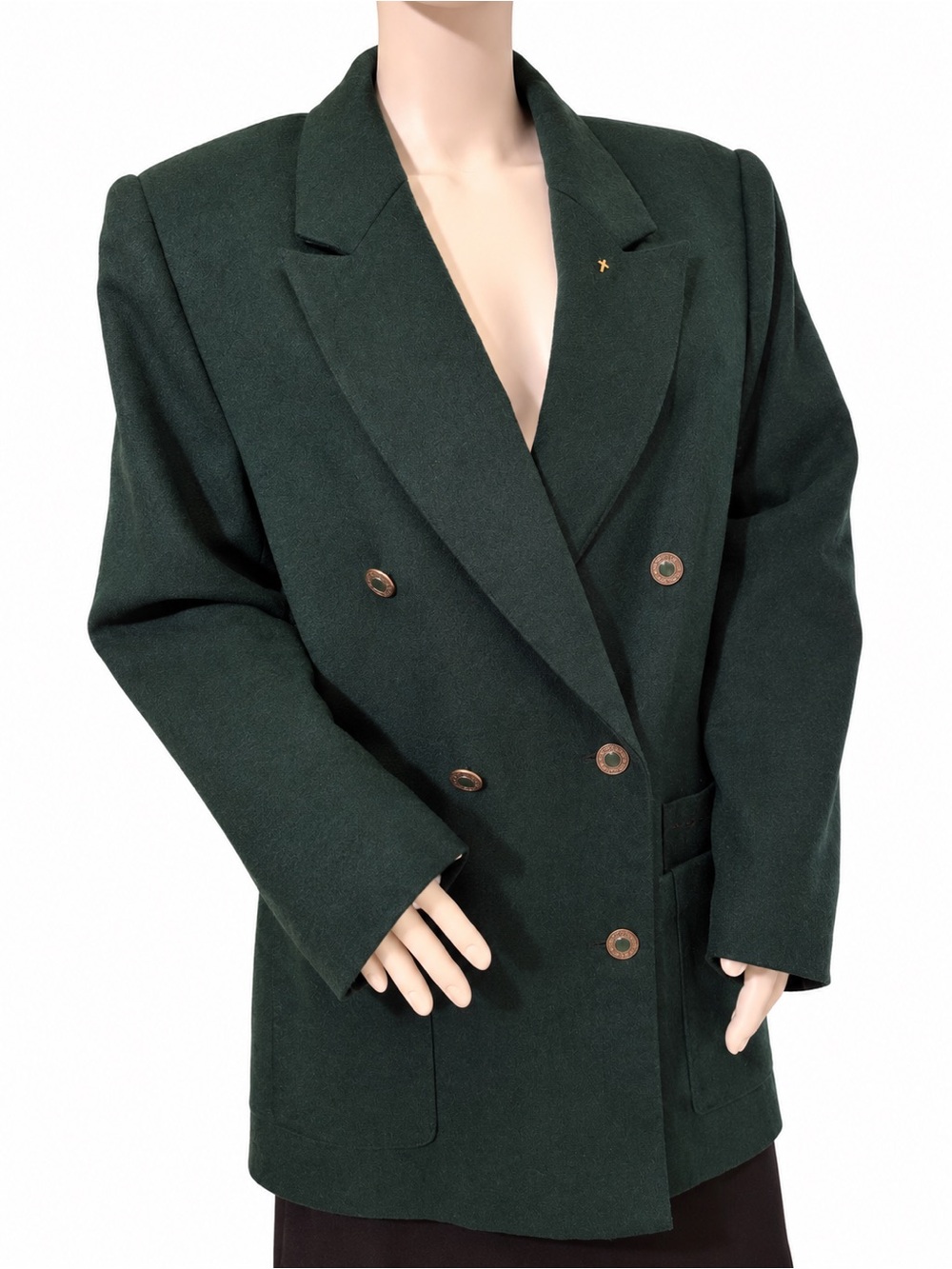 Vintage Michel Antoni Forest Green Wool Blend Double-Breasted Blazer Size 14